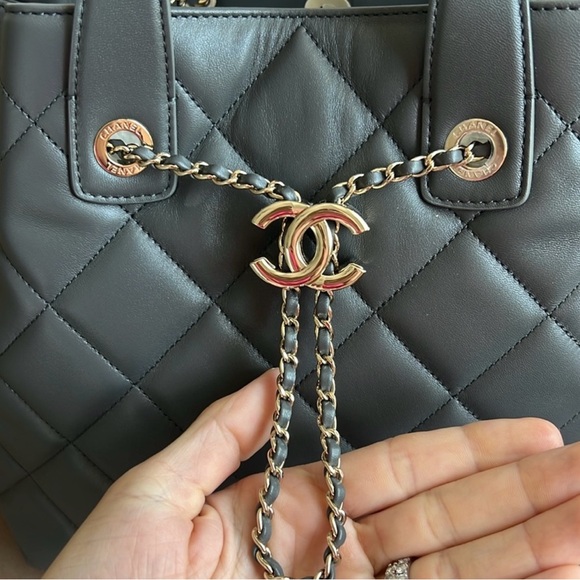 Chanel Gray Lambskin Drawstring Shoulder Bag - Picture 5 of 12